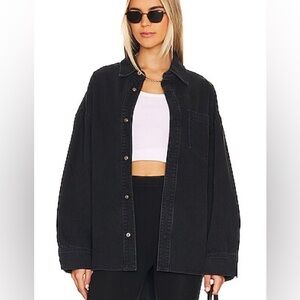 Revolve GRLFRND Valeria Denim Oversized Button Shirt Arcata Washed Black XS/S